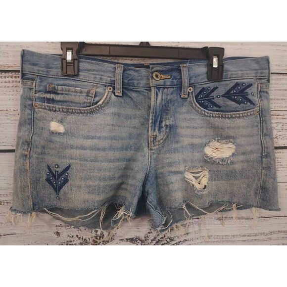 Lucky Brand "The Cut Off"‎ Woman 8/29 Embroidered Raw Hem Jeans Aztec Southwest - Picture 1 of 8